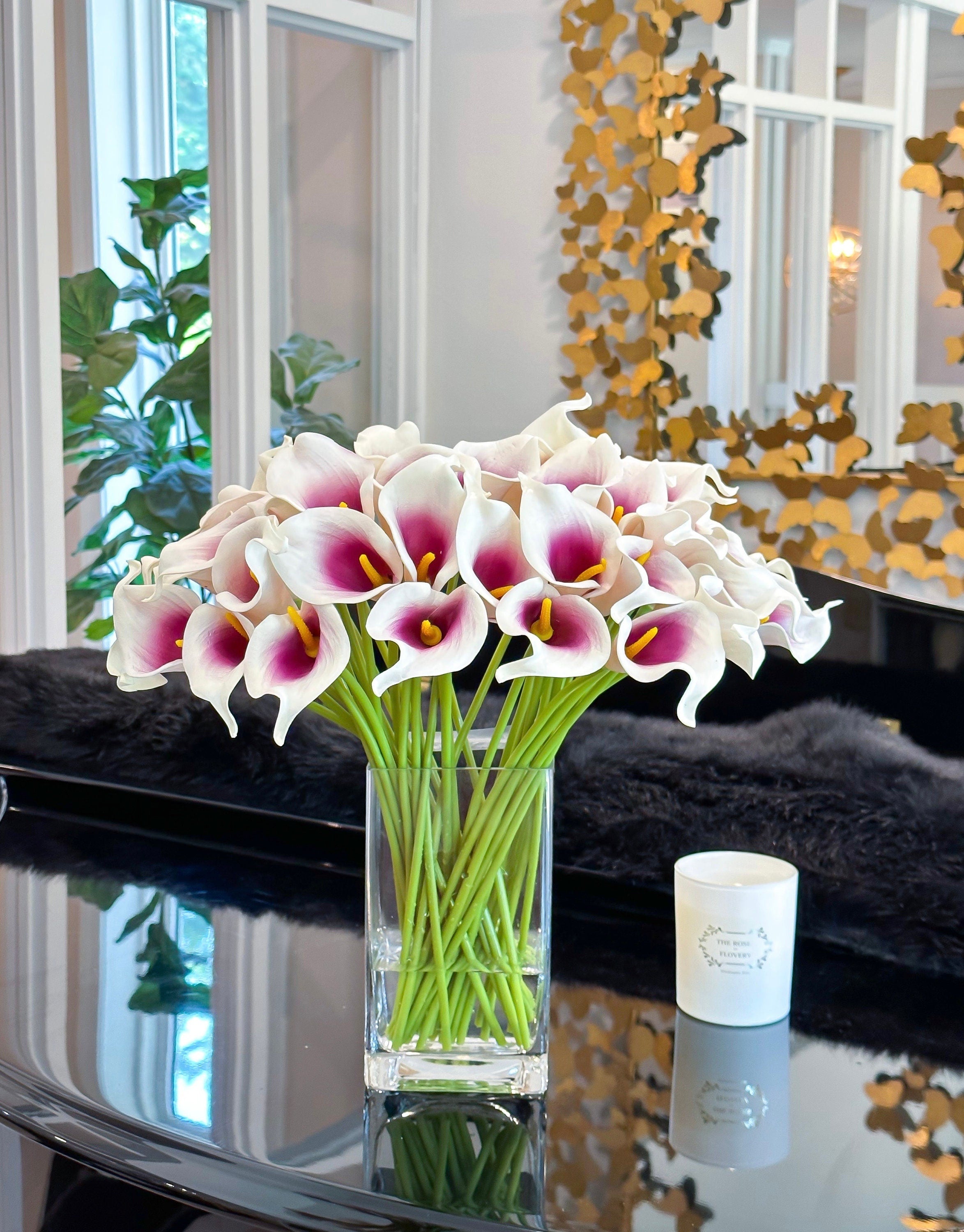 Purple Ombre Calla Lily Real Touch Arrangement in Glass Vase Main image