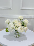 12-in White Hydrangea Rose Peony French Real Touch Centerpiece