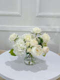 12-in White Hydrangea Rose Peony French Real Touch Centerpiece