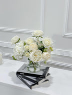 12-in White Hydrangea Rose Peony French Real Touch Centerpiece