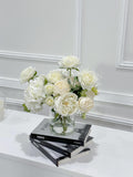 12-in White Hydrangea Rose Peony French Real Touch Centerpiece