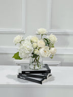 12-in White Hydrangea Rose Peony French Real Touch Centerpiece
