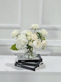 12-in White Hydrangea Rose Peony French Real Touch Centerpiece