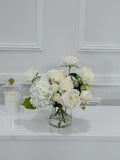 12-in White Hydrangea Rose Peony French Real Touch Centerpiece