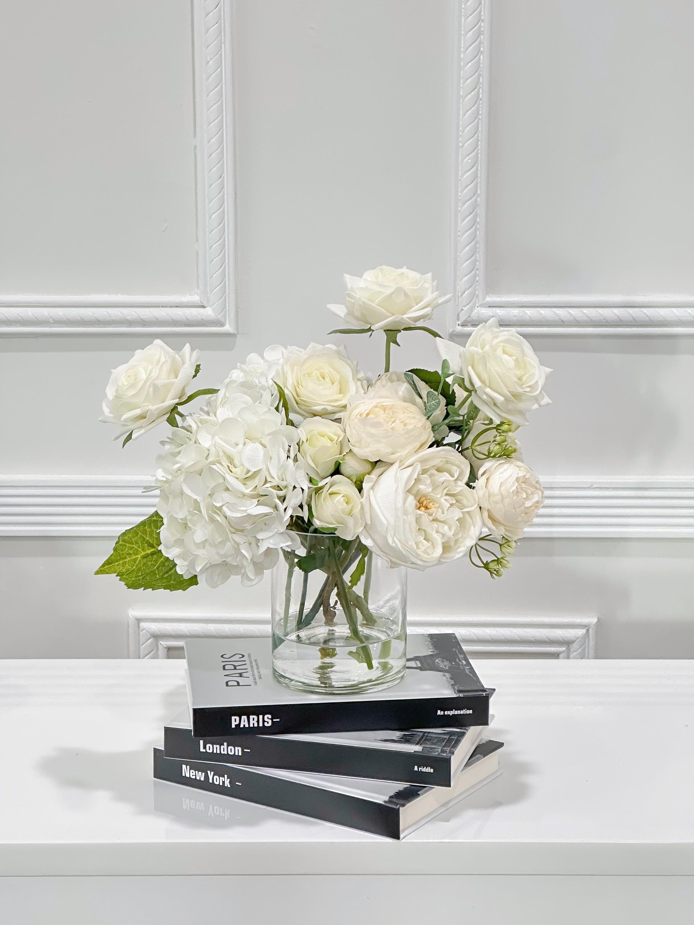 12-in White Hydrangea Rose Peony French Real Touch Centerpiece Main image