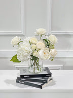 12-in White Hydrangea Rose Peony French Real Touch Centerpiece