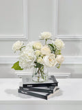 12-in White Hydrangea Rose Peony French Real Touch Centerpiece