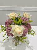 10-in Cream Rose Lavender Berry Real Touch Arrangement in Glass Vase