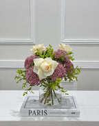 10-in Cream Rose Lavender Berry Real Touch Arrangement in Glass Vase