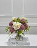 10-in Cream Rose Lavender Berry Real Touch Arrangement in Glass Vase