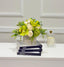 Green orchid peony and green berries real touch floral arrangement in decorative pot