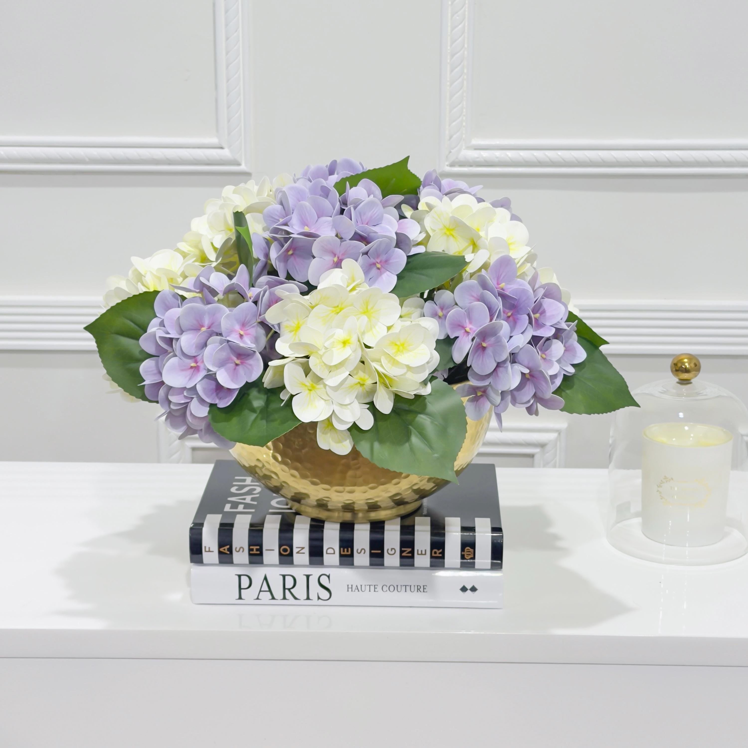 Cream Purple Hydrangea Real Touch Centerpiece Secondary image