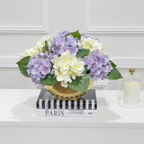 15-in Cream Purple Hydrangea Real Touch Centerpiece in Gold Metal Vase
