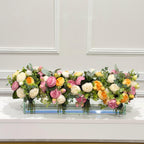 24-in White Rose Peony Silk Real Touch Long Centerpiece in Glass Vase