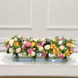 24-in White Rose Peony Silk Real Touch Long Centerpiece in Glass Vase