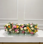 24-in White Rose Peony Silk Real Touch Long Centerpiece in Glass Vase