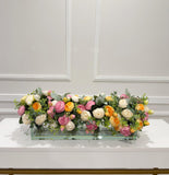 24-in White Rose Peony Silk Real Touch Long Centerpiece in Glass Vase