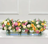 24-in White Rose Peony Silk Real Touch Long Centerpiece in Glass Vase