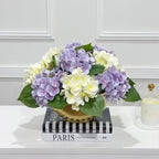 15-in Cream Purple Hydrangea Real Touch Centerpiece in Gold Metal Vase