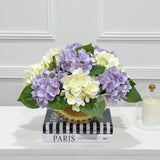 15-in Cream Purple Hydrangea Real Touch Centerpiece in Gold Metal Vase