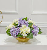 15-in Cream Purple Hydrangea Real Touch Centerpiece in Gold Metal Vase