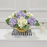 15-in Cream Purple Hydrangea Real Touch Centerpiece in Gold Metal Vase
