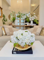 White Hydrangea Cream Rose Faux Floral Arrangement Side View