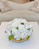 Luxury Faux Floral Arrangement Cream Rose Detail in Gold Vase