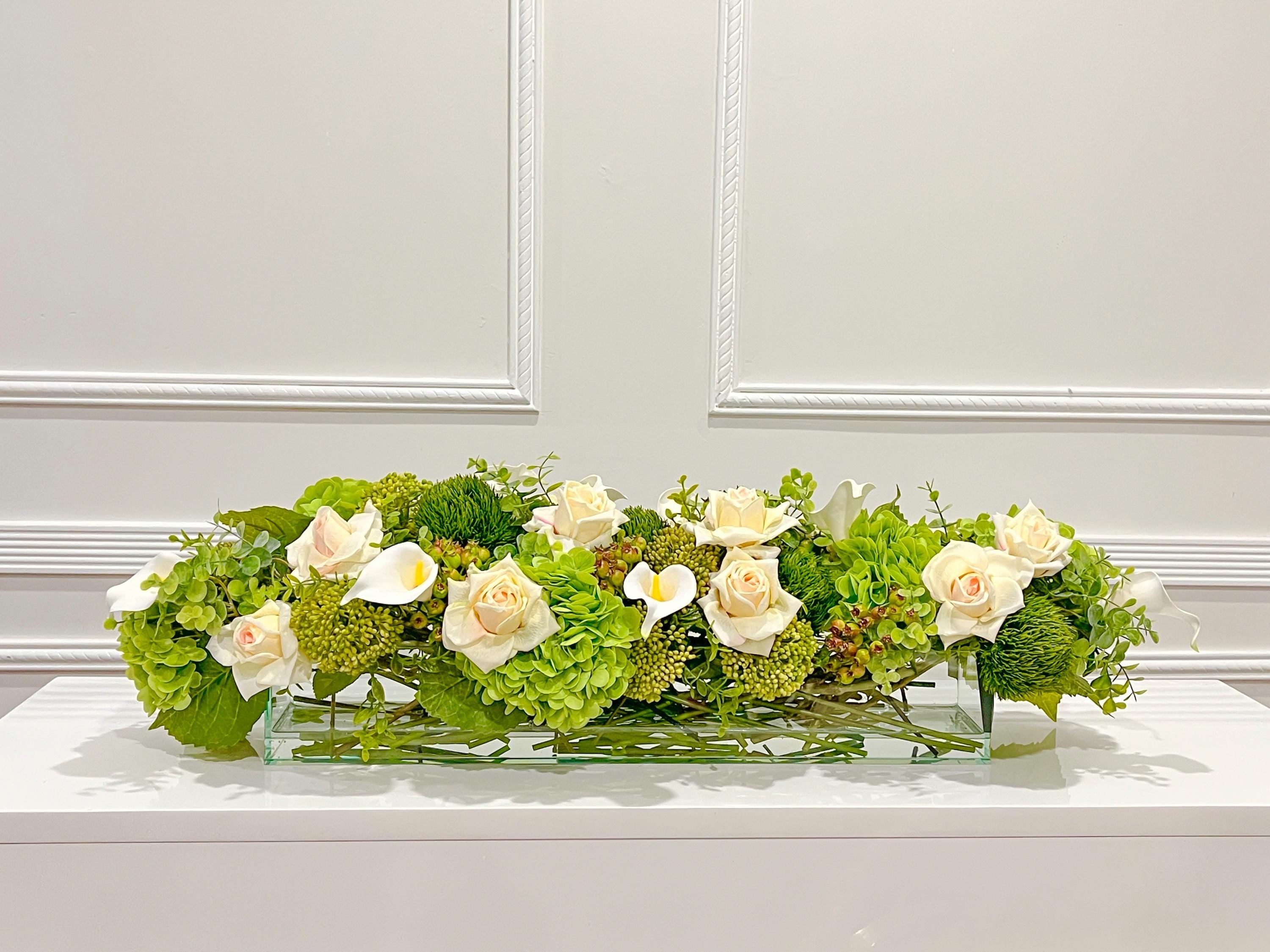 Green Hydrangea Real Touch Arrangement Berry Dianthus Detail