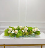 Green Hydrangea Rose Calla Lily Faux Floral Centerpiece Angle View