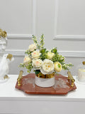14-in White Real Touch Rose Ranunculus Centerpiece in Gold Vase - main view