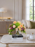 Peach rose lisianthus hydrangea centerpiece detail