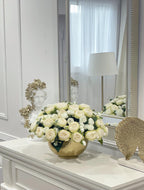 Ombre peony centerpiece styled with a mirror