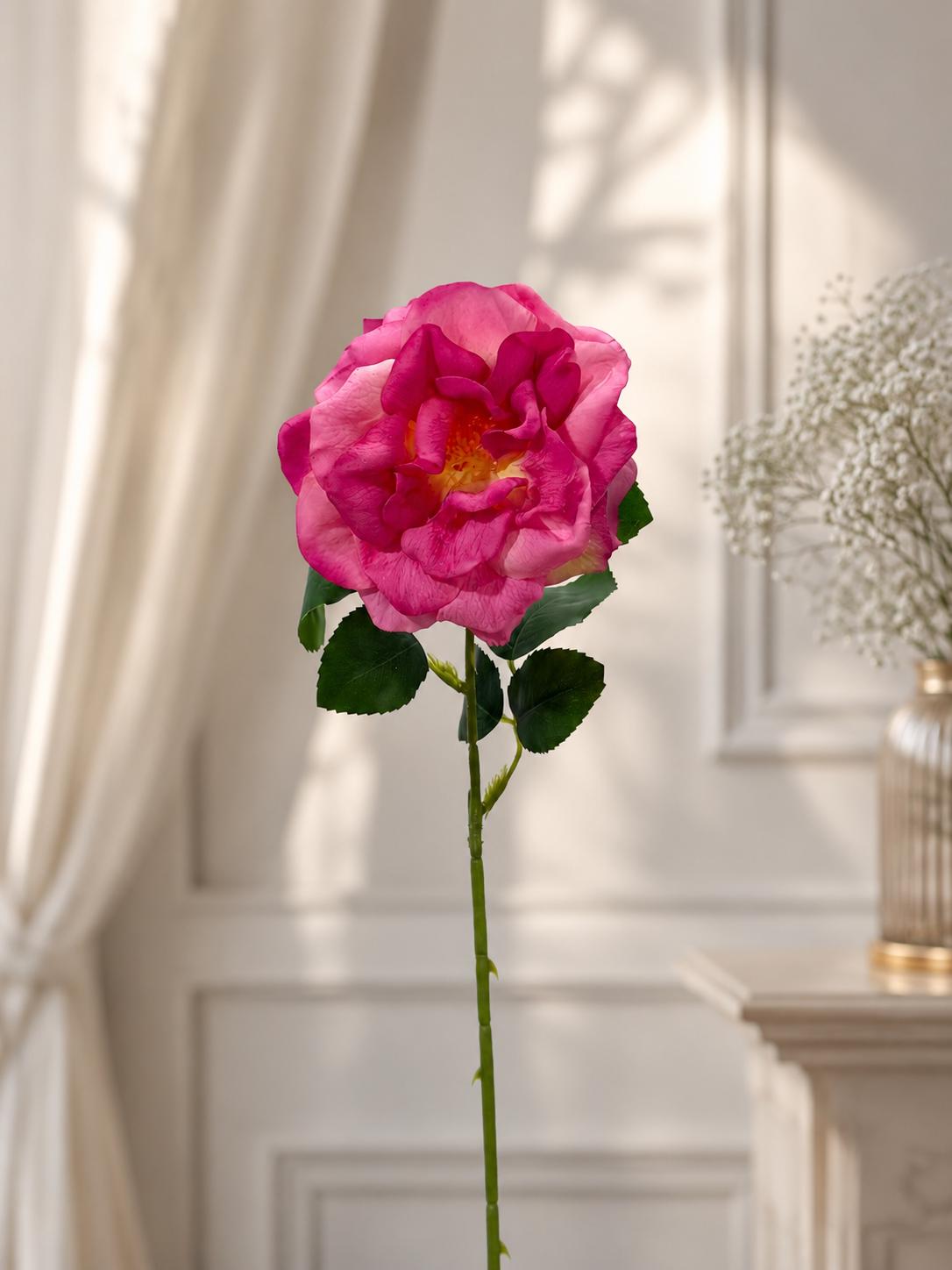 Real Touch English Garden Rose Stem Magenta Pink