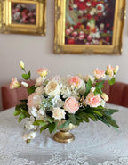 18-in Blush Cream Real Touch Rose Peony Hydrangea Centerpiece in Gold Vase