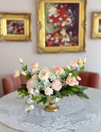 18-in Blush Cream Real Touch Rose Peony Hydrangea Centerpiece in Gold Vase