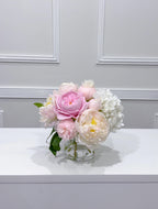 Pink rose peony hydrangea real touch arrangement detail