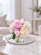 10-in Pink Rose Peony Hydrangea Real Touch Centerpiece
