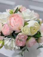 Pink White Rose Peony Real Touch Centerpiece in Glass Vase