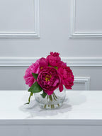 Premium silk magenta peony arrangement in a clear glass vase