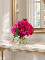 Premium silk magenta peony arrangement in a clear glass vase
