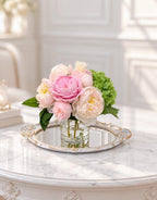 Pink rose peony real touch centerpiece with green hydrangea