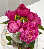 Premium silk magenta peony arrangement in a clear glass vase