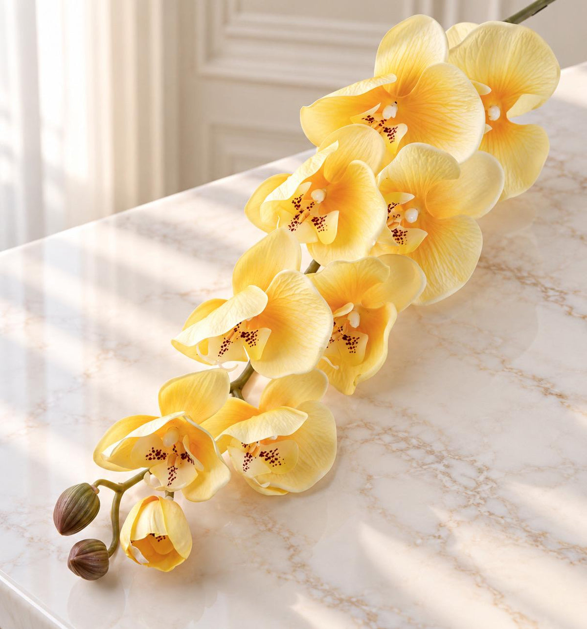 Lifelike yellow real touch orchid stem