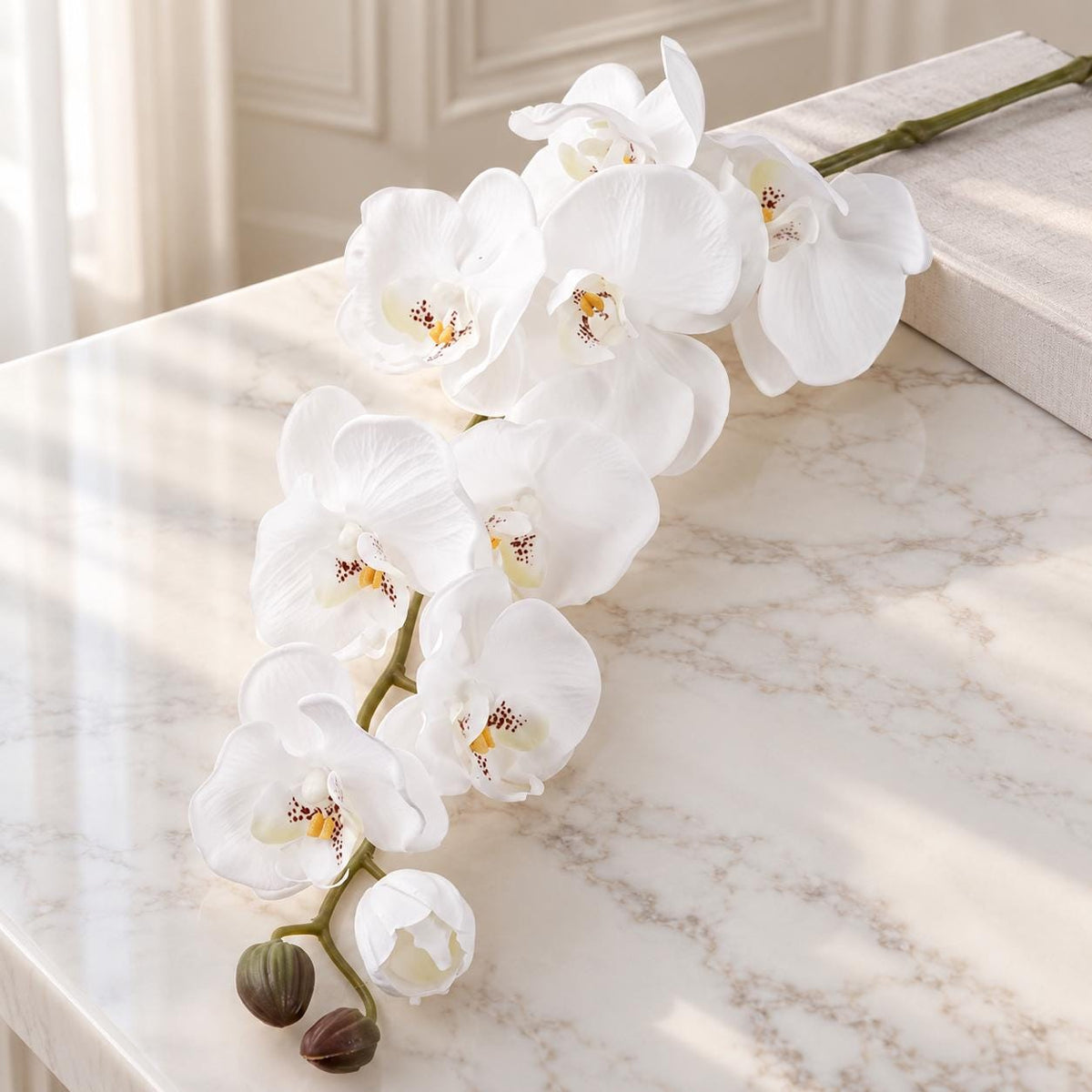 Lifelike white real touch orchid stem