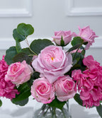 French Garden Real Touch Hydrangea Pink Rose Arrangement in glass vase