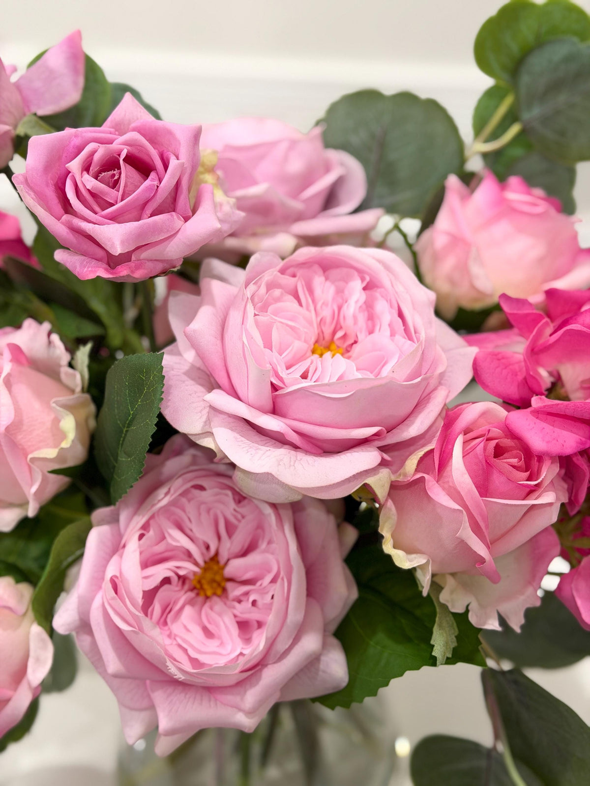French Garden Real Touch Hydrangea Pink Rose Arrangement in glass vase