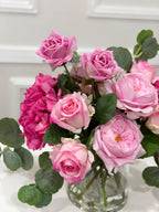 French Garden Real Touch Hydrangea Pink Rose Arrangement in glass vase