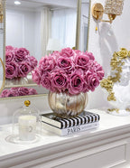 Real Touch Purple Roses in Elegant Gold Vase