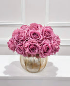 Real Touch Purple Roses in Elegant Gold Vase
